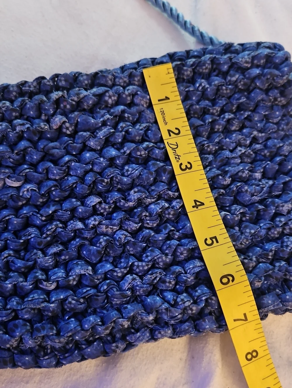 Handwoven Blue Crochet Shoulder Bag with Button Closure